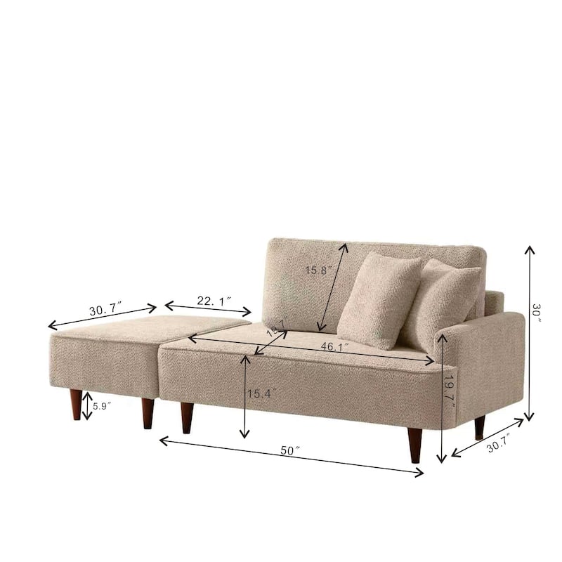 Indoor Chaise Lounge Chair with Ottoman Boucle Upholstered Chaise 2 Throw Pillows Included for Living Room Bedroom