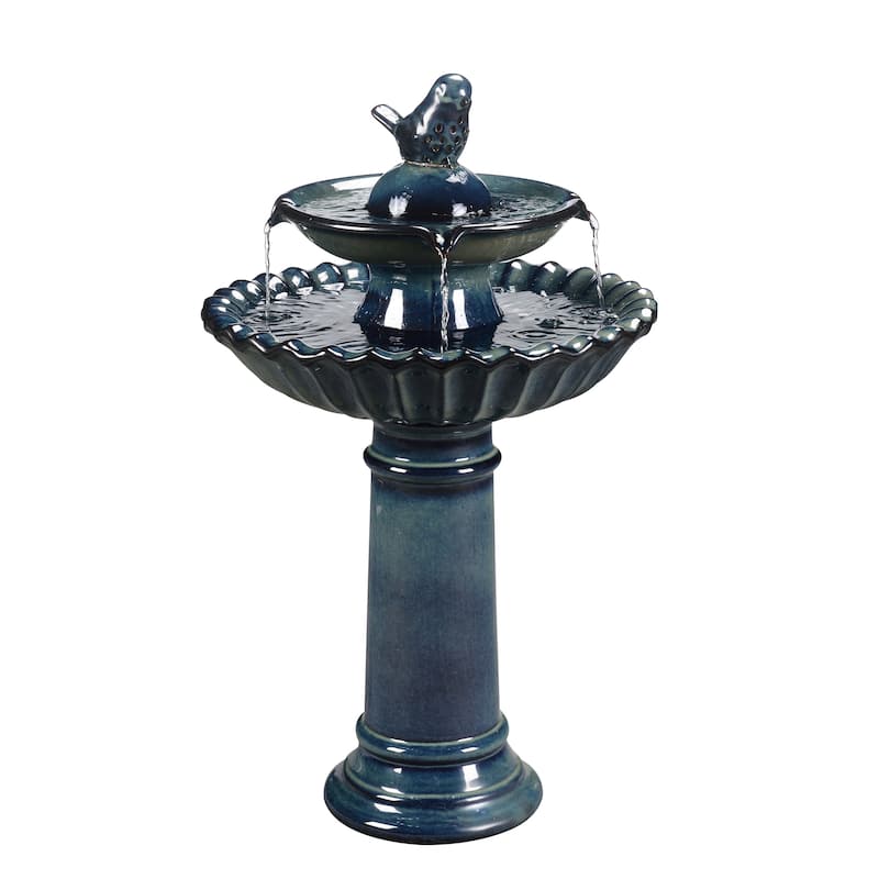 2-Tier Ceramic Outdoor Garden Fountain - 26.5" - Blue