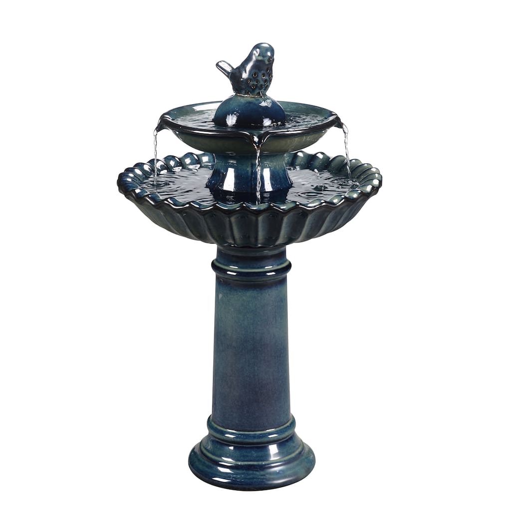 2-Tier Ceramic Outdoor Garden Fountain - 26.5" - Blue