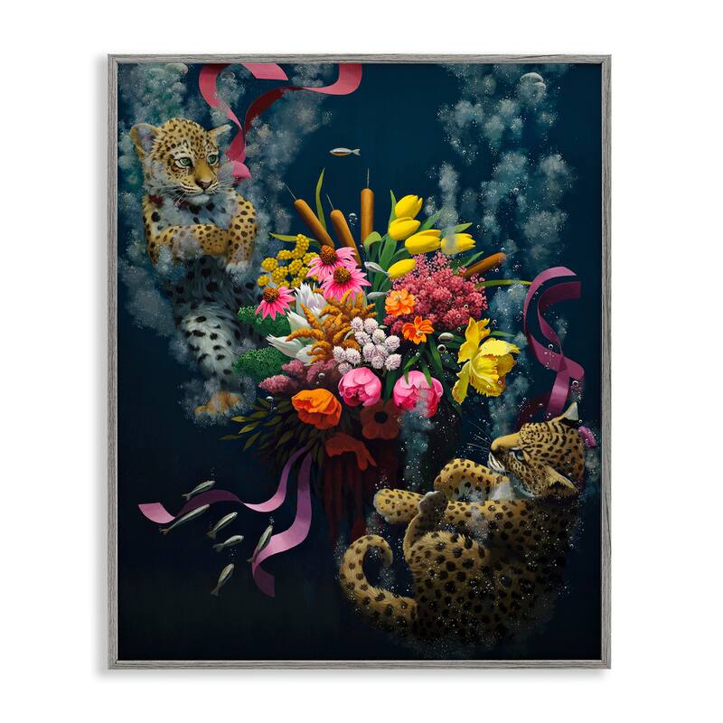 Stupell Bouquet with Leopards Underwater Framed Giclee Art Design By Heather Gauthier - 24 x 30 - Grey