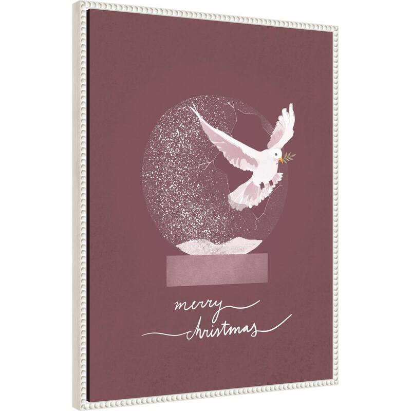 Snow globe Dove by Goed Blauw (23 x 30 in.), Framed Canvas Wall Art Print - Sylvie Beaded White