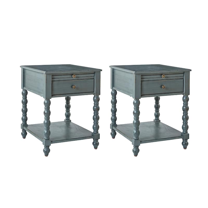 Eric Traditional 26" Tall Solid Wood End Table with USB Set of 2by HULALA HOME