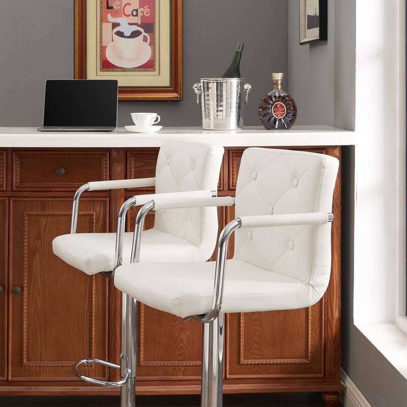 Javlergo Adjustable Height Swivel Bar Stools PU Leather with Back and Armrest, Set of 4 Barstools