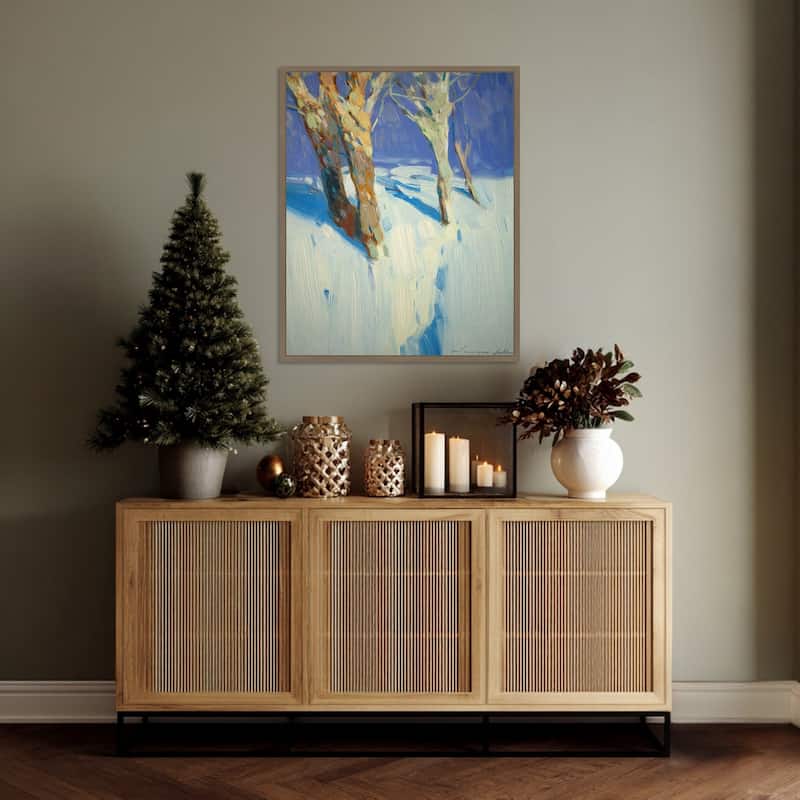 Winter Trees by Vahe Yeremyan (23 x 28 in.), Framed Canvas Wall Art Print - Sylvie Dark Gold