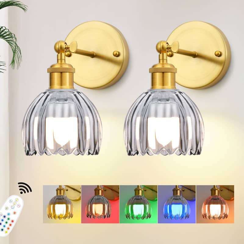 Adjustable Vintage Wall Sconce with Amber Tulip Glass Brass Fixture with Switch Ideal for Bedroom Hallway or Entry - Grey