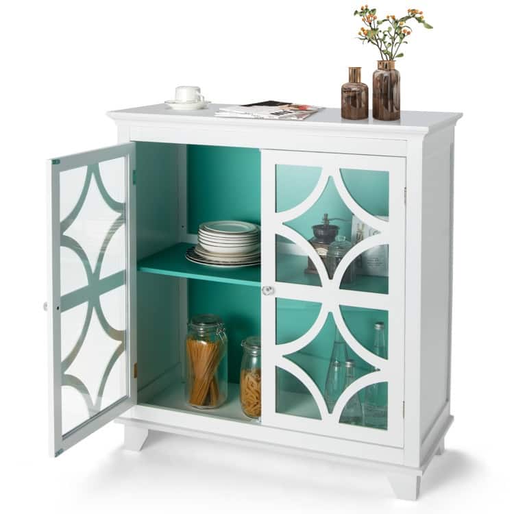 Kitchen Buffet Sideboard with Glass Doors and Adjustable Shelf - 36" x 15.5" x 38"(L x W x H)