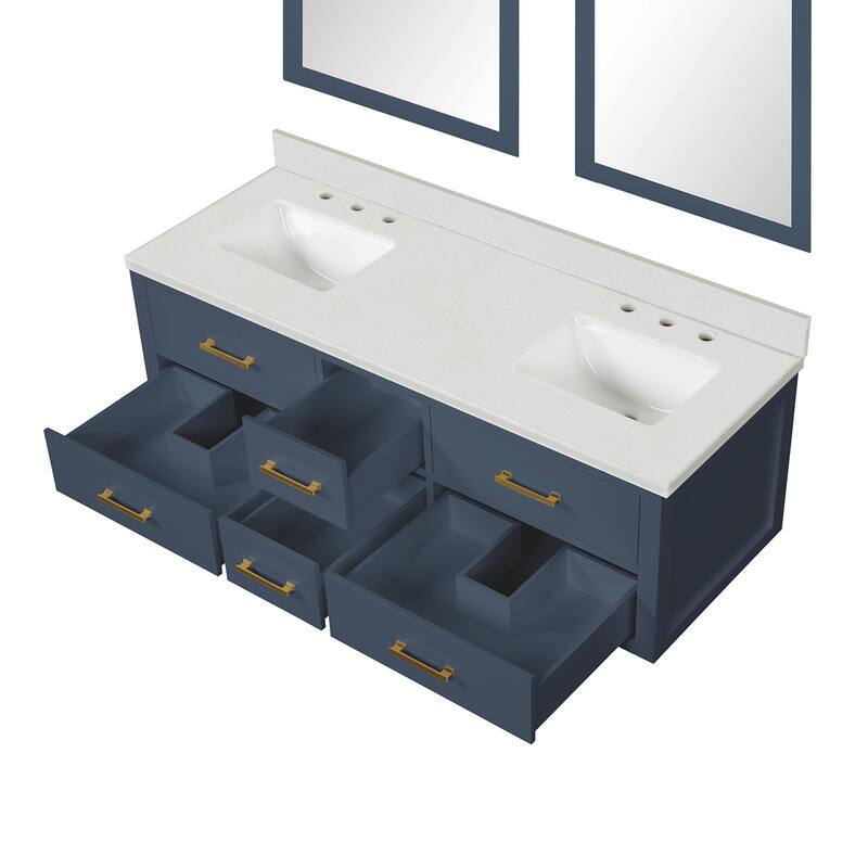 Castor 60 in W x 22 in D Black Double Bath Vanity, Cultured Marble Top, and 28 in Mirrors