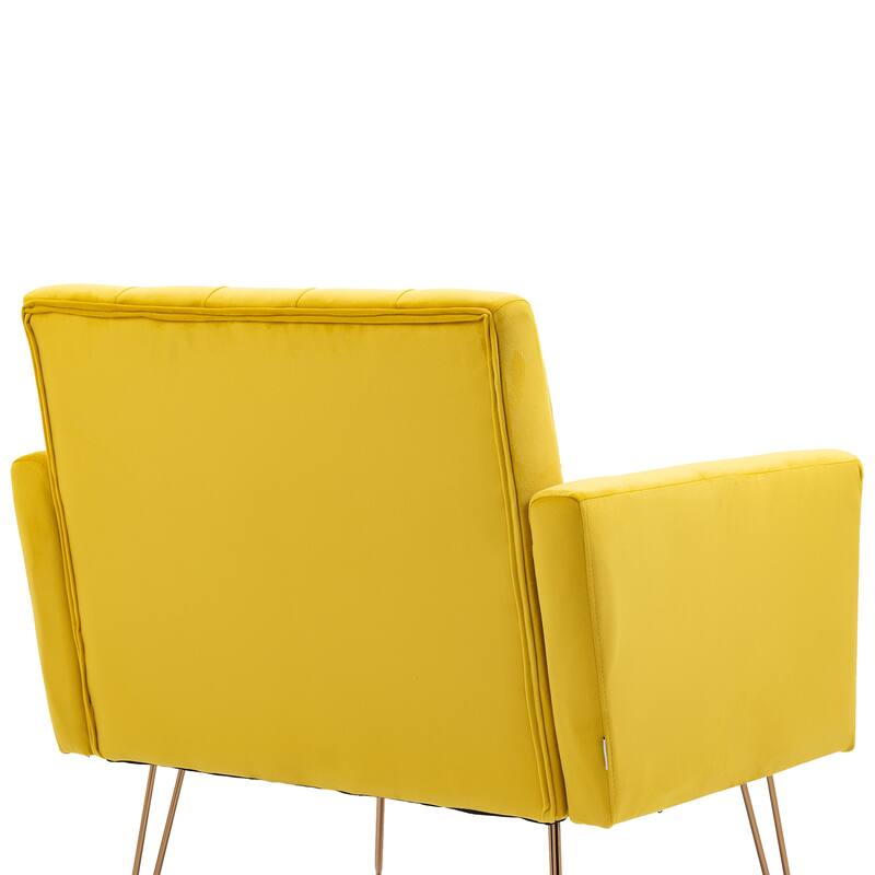 Velvet Upholstered Armchair Single Sofa Modern Tufted Reading Chairs Gold Metal Leg Wingback Chairs for Living Room Bedroom