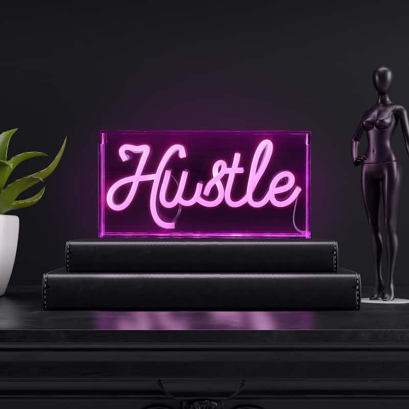 Hustle 11.88" X 5.88" Contemporary Glam Acrylic Box USB Operated LED Neon Light, Pink by JONATHAN Y - 11.88" X 5.88"