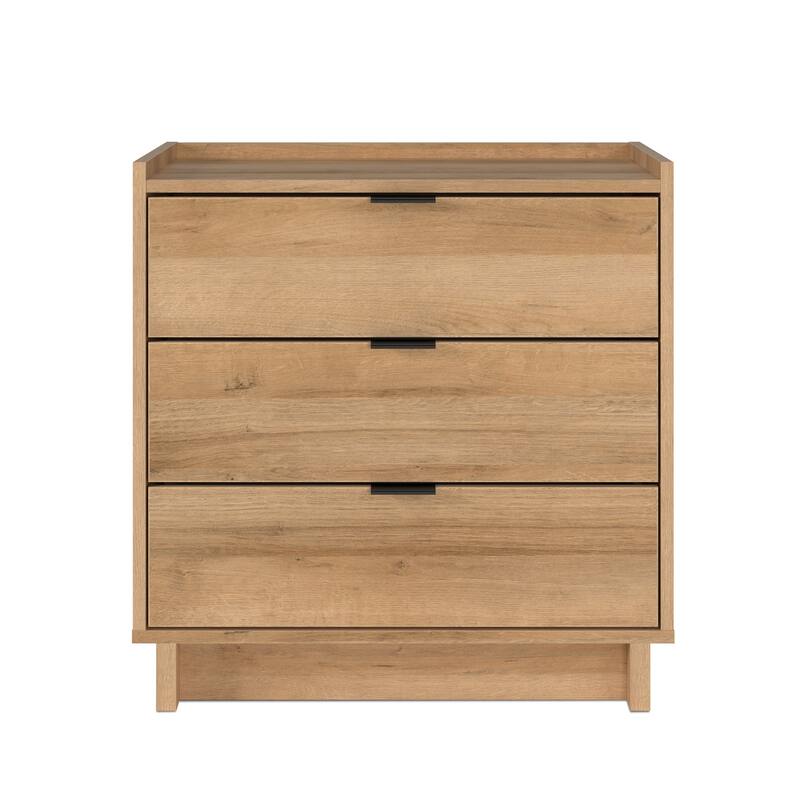 Prepac Simply Modern Nightstand Bedside Table, Natural Oak Nightstand for Bedroom, End Table with 3 Drawers