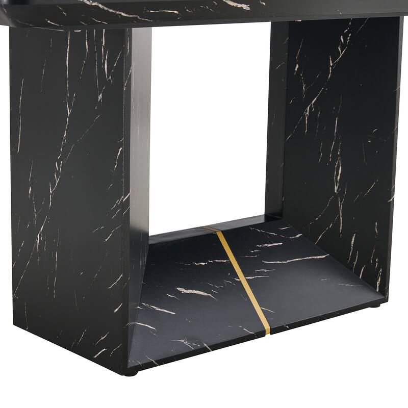 Roomfitters 5pcs Black Marble MDF Dining Table Set with PU Chairs and Widened Backrest Design