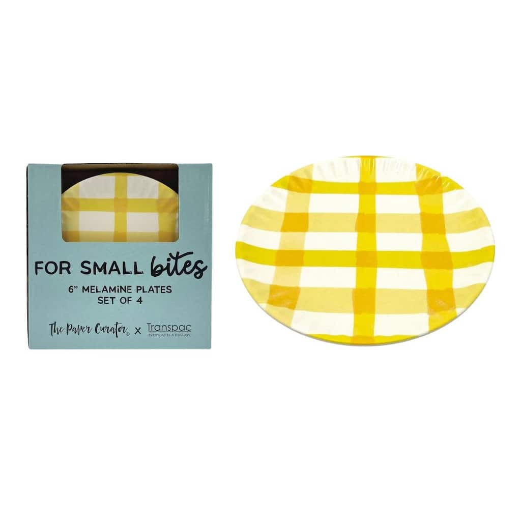 Transpac Melamine Gingham App Plates Set of 4 Home Decorations Spring - Multicolor