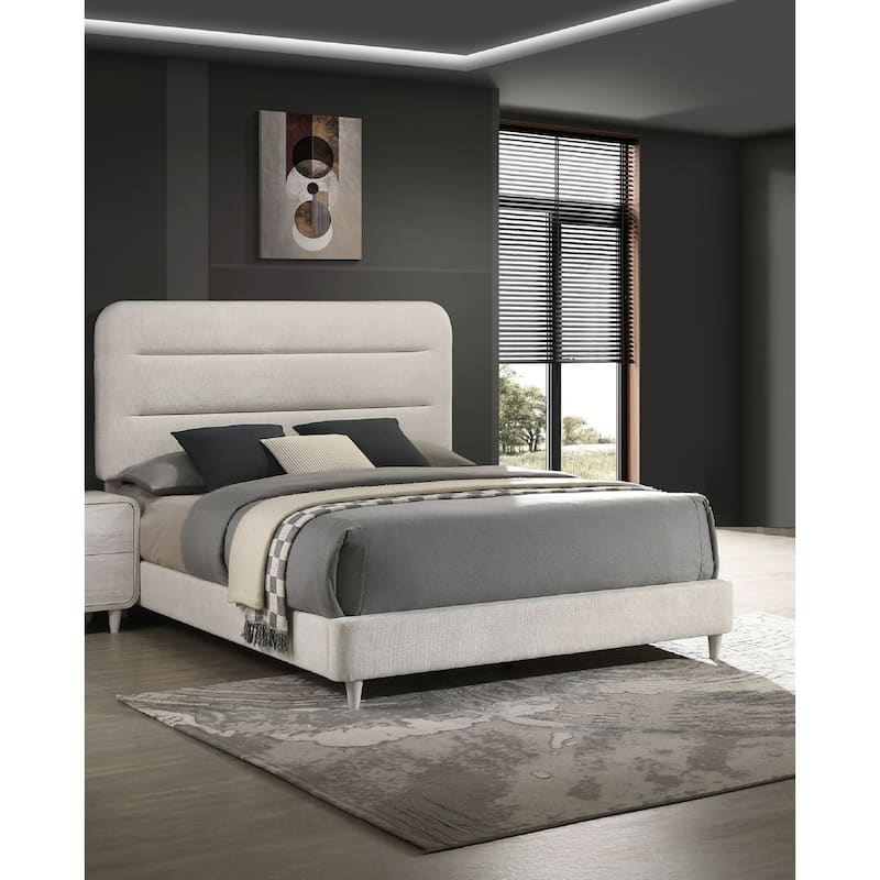 Queen Size Upholstered Panel Bed in Antique White