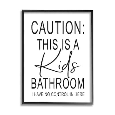Stupell Kids Bathroom No Control Casual Bathroom Sign Framed Wall Art, Design by Lettered and Lined - White