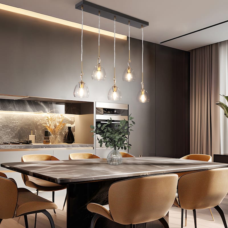 Modern 5-Light Linear Glass Chandelier Island Pendant Lighting for Dining Room - L 32.5" x W 5.1" x H 13"