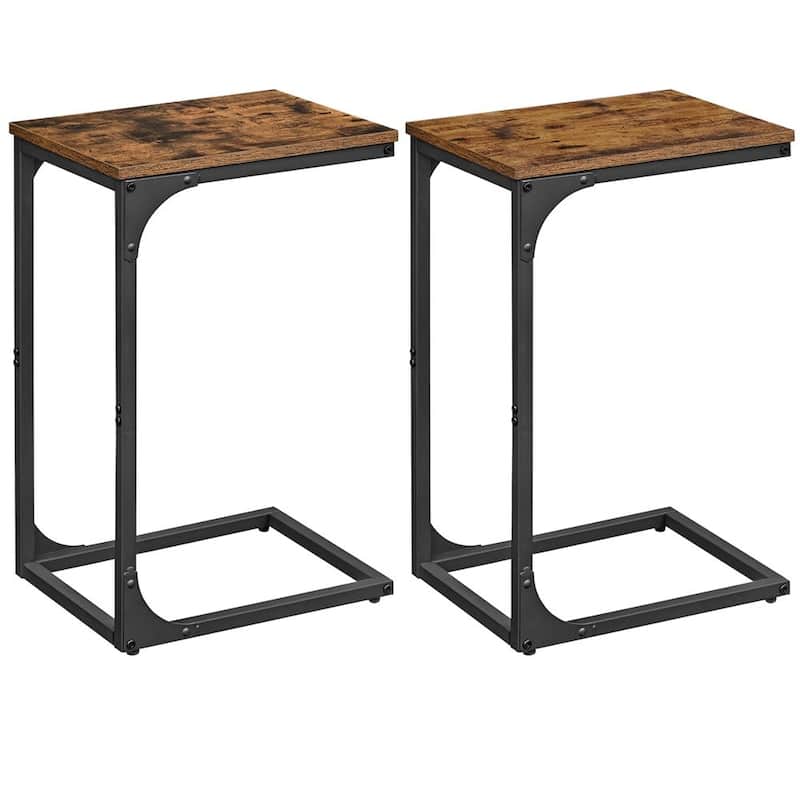 Steel Particleboard C Shaped Side Tables Set of 2 Slim Design for Small Spaces - 15.7" x 11.8" x 24.4"