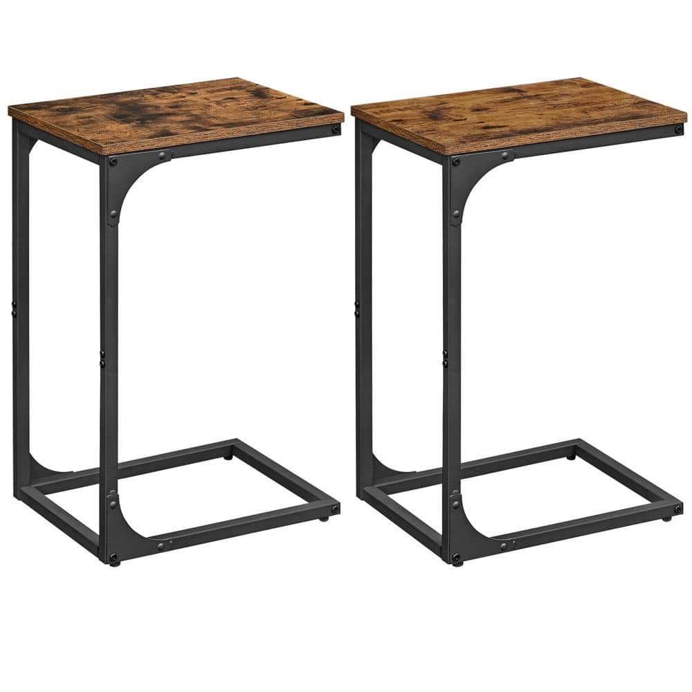 Steel Particleboard C Shaped Side Tables Set of 2 Slim Design for Small Spaces - 15.7" x 11.8" x 24.4"