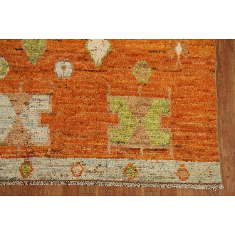 Geometric Orange Moroccan Oriental Area Rug Hand-Knotted Wool Carpet - 6'8" x 9'8"