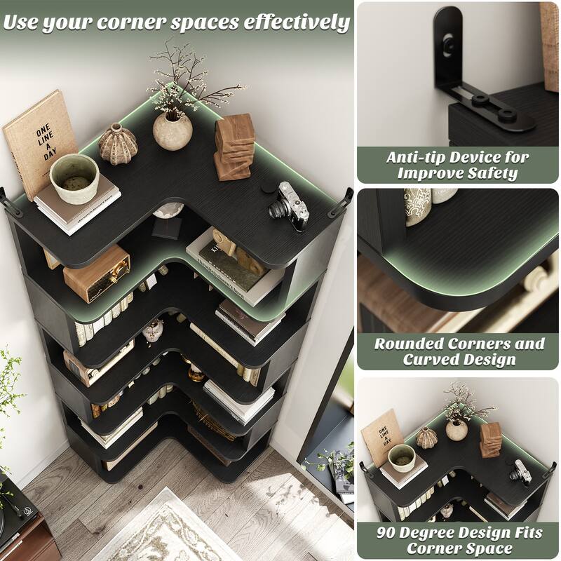 6-Tier Corner Bookcase, Freestanding Display Storage Book Shelf