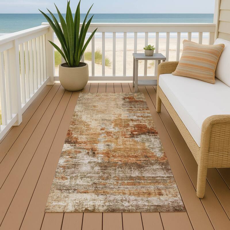 Machine Washable Indoor/ Outdoor Abstact Contemporary Chantille Rug - Copper - 2'3" x 7'6"