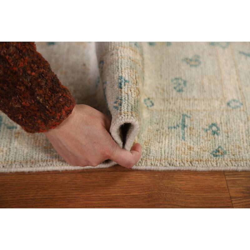 Hand Knotted Oriental 100% Wool Carpet Transitional Floral Green Oushak Area Rug - 2' 9'' X 1' 11''