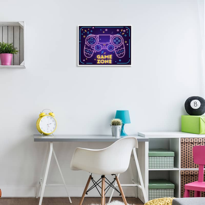 Stupell Vivid Neon Style Game Zone Arcade Gamer Sign Framed Wall Art - Pink