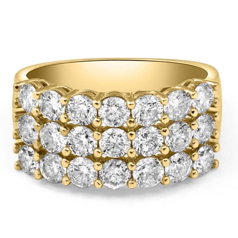 3 Ct Diamond Three Row Women's Wedding Anniversary Ring in White or Yellow Gold