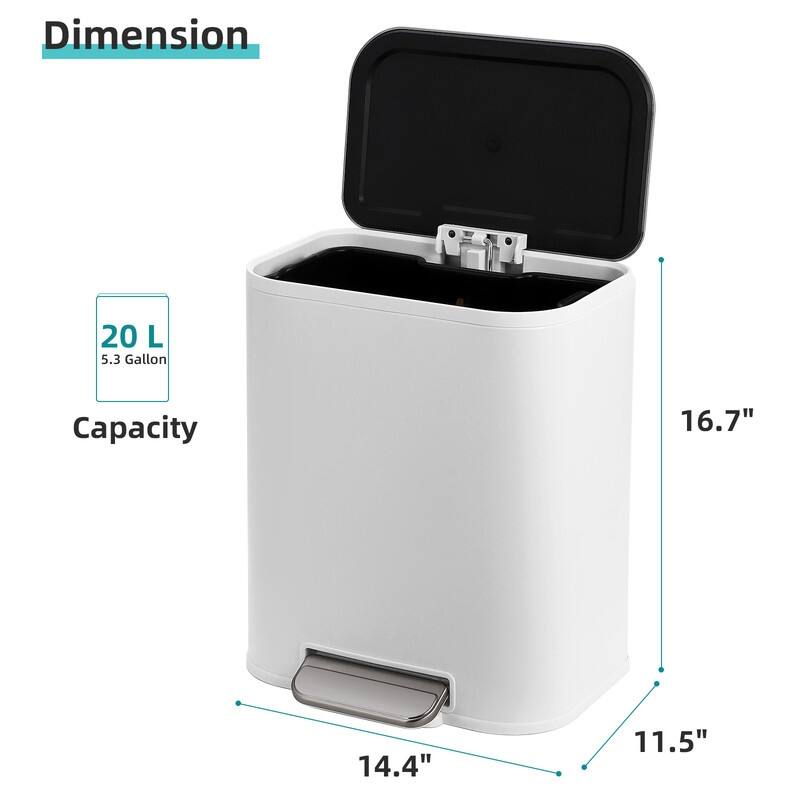 5.3 Gallon Kitchen Trash Can with Lid, Stainless Steel Step On Garbage Can
