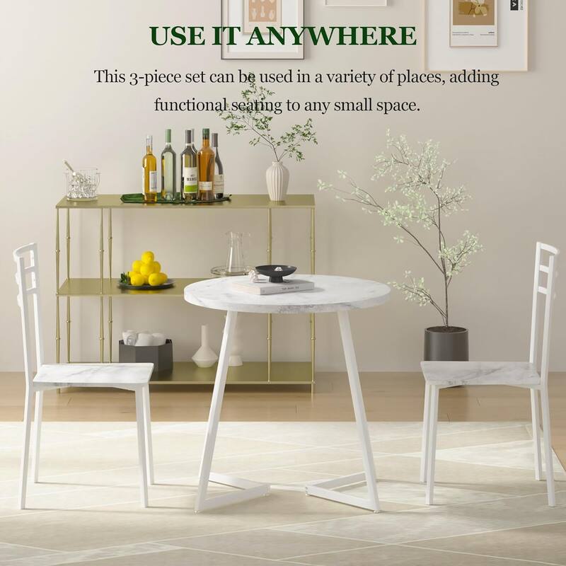 VECELO Round Dining Table, Metal Frame Dining Chairs, Modern Dining Table and Chairs Set for 2-4 People, 3 Options