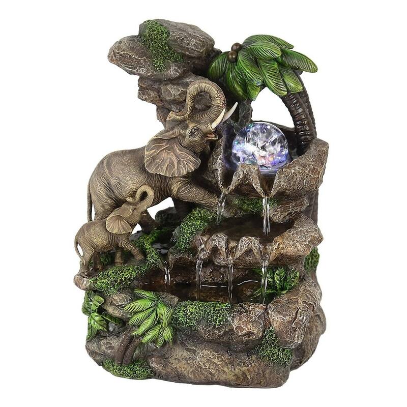 11" Gray Polyresin Elephant Tabletop Fountain with Light