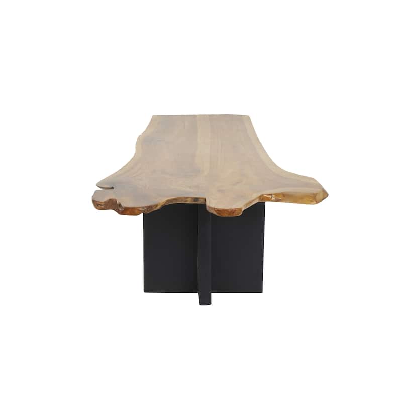 Teak Wood Handmade Coffee Table with Brown Live Edge Tabletop - Brown - Roche River Decor