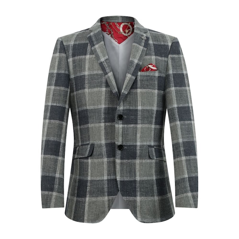 Elie Balleh Men's Plaid Slim Fit Jacket - XXXL/54-56 - Grey