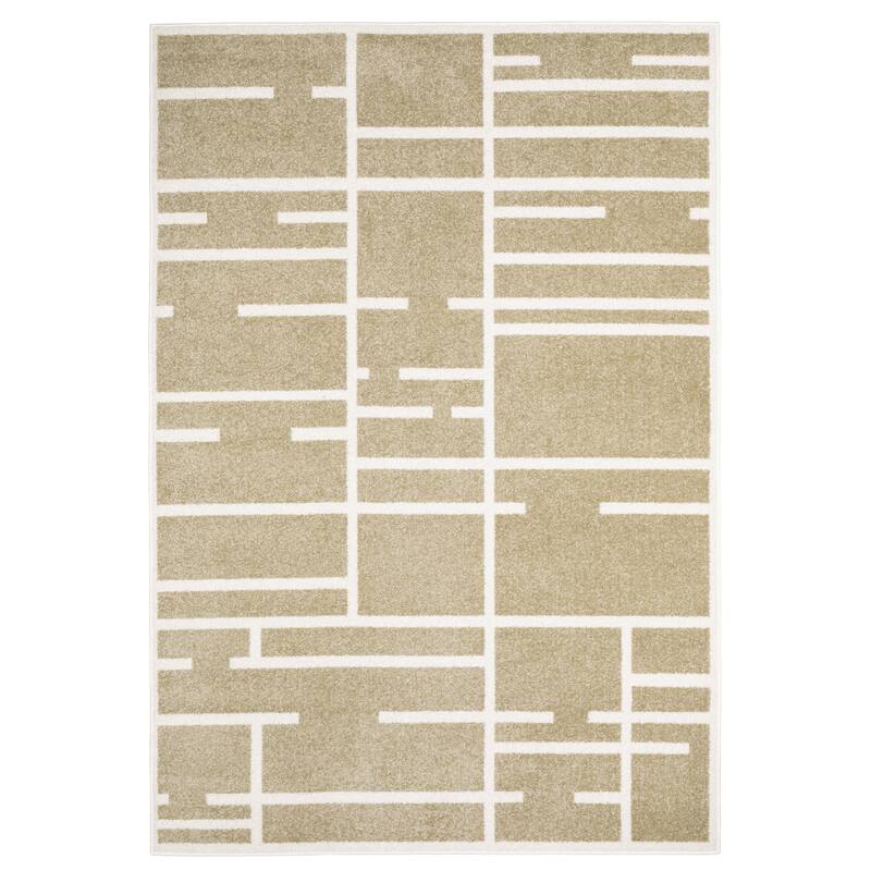 Quartz Geo Blocks and Line Beige/ Ivory Area Rug - 2' x 7'