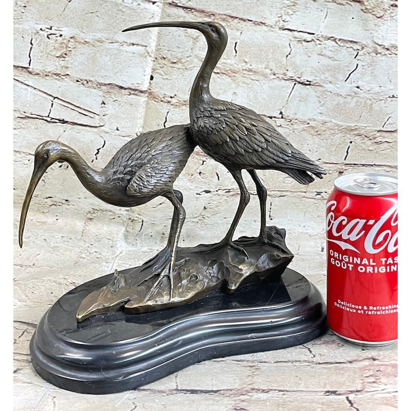 Original Signed Two Wildlife Crane Cranes Pond Garden Bronze Statue Sculpture