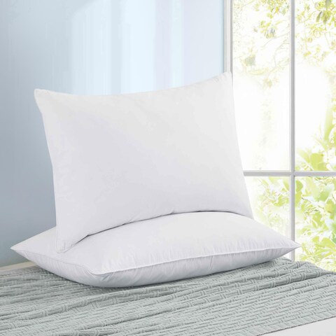 Goose Feather Down White Pillow for Sleeping Set of 2