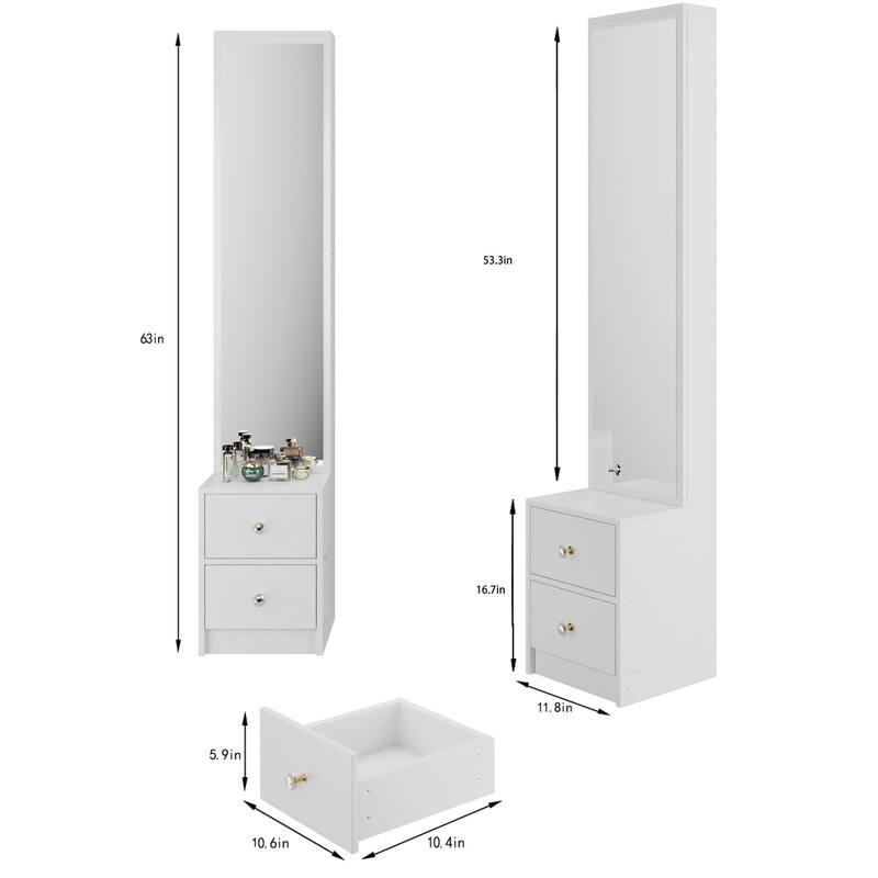 Length 11.8" x Width 15.7" x Height 63" Simple Stylish Dressing Mirror Cabinet