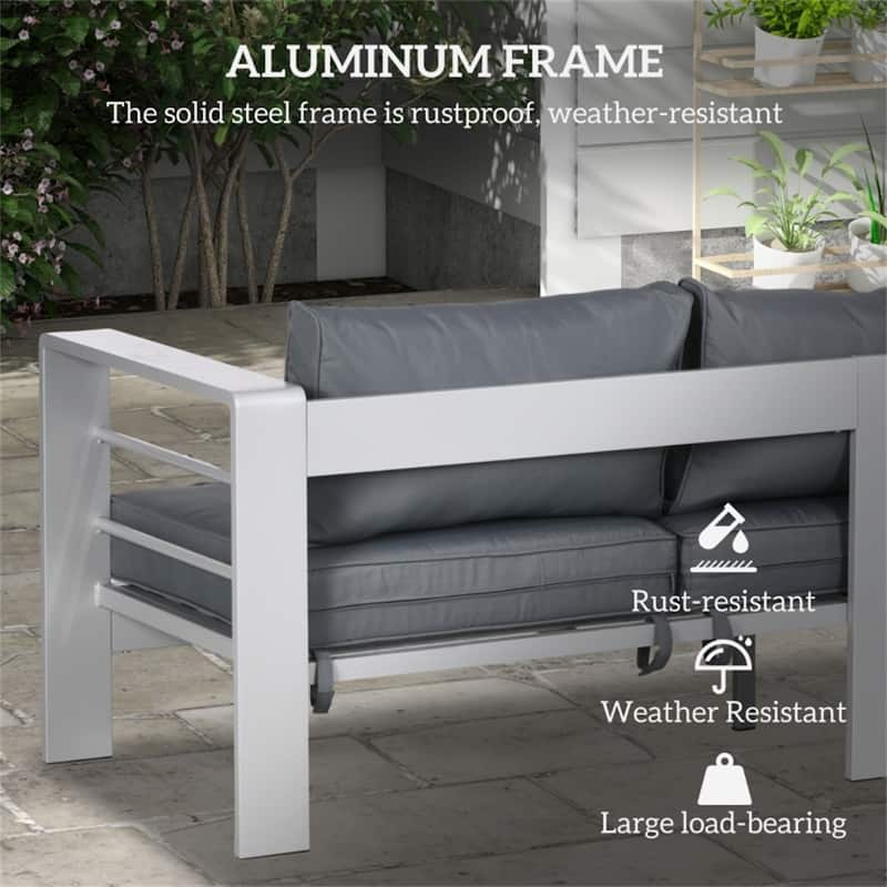 Aluminum Outdoor Garden Sofa with Cushions and Wide Seat - 76.8"W x 27.6"D x 24.4"H