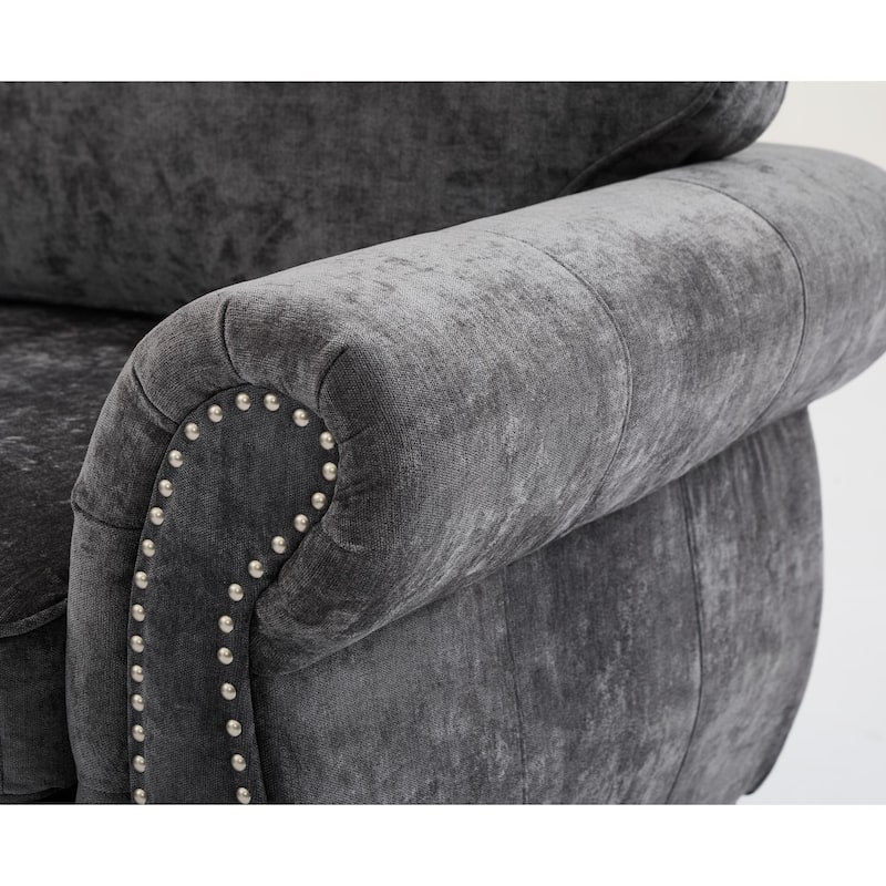 109.5" Chenille 6-Seater L-Shaped Sectional Sofa with Rivets Decorated Rolled Armrests,Cushions, and Wood Frame