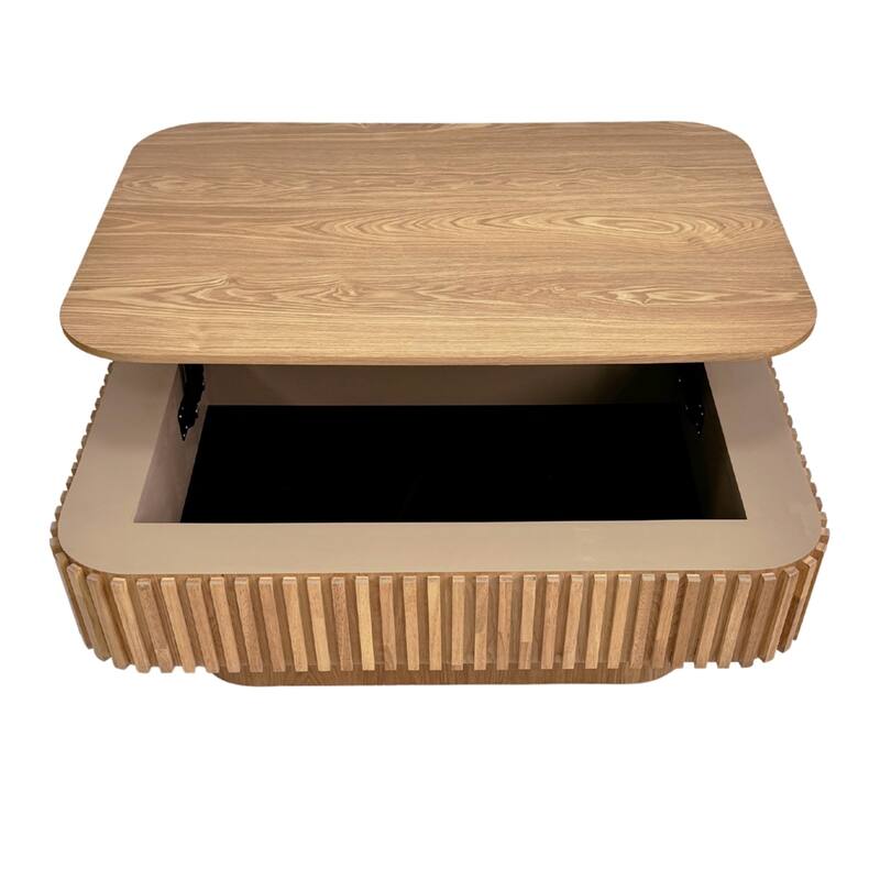 Storage Modern Coffee Table 38.6'' Fluted Lift-top Tea Coffee Table