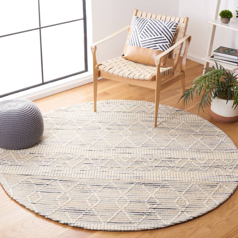 SAFAVIEH Handmade Marbella Mansooreh Wool & Jute Rug - 6' Round - Ivory/Grey