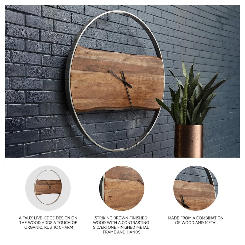 Panchali Brown/Silver Finish Wall Clock - 024052686944