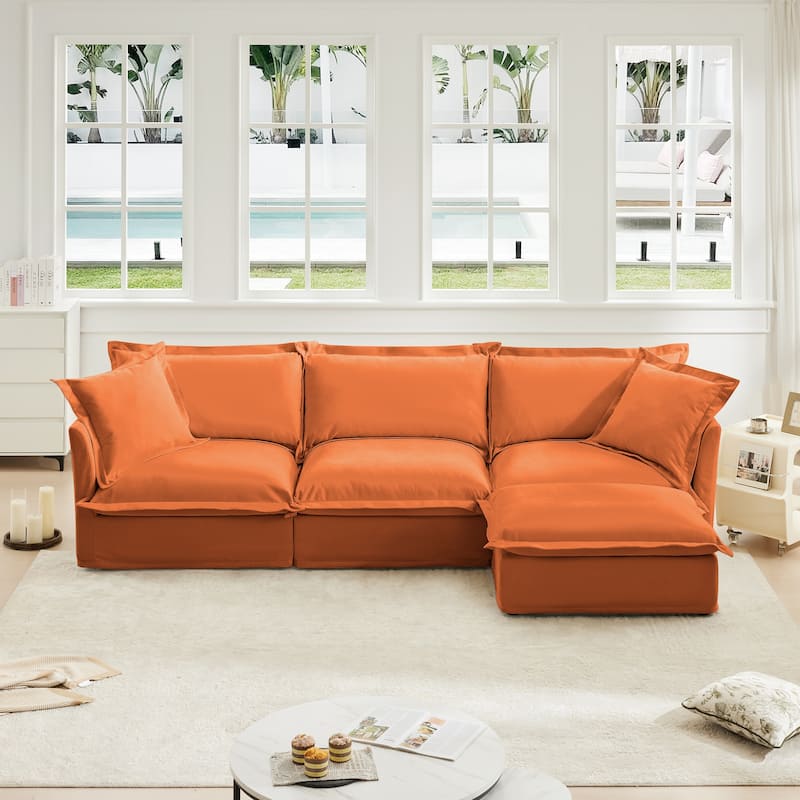 Modern L-Shaped Sectional Sofa Couch with Ottoman & 2 Big Pillows