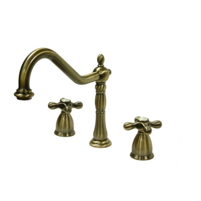 Kingston Brass Heritage Widespread Kitchen Faucet with Metal Cross