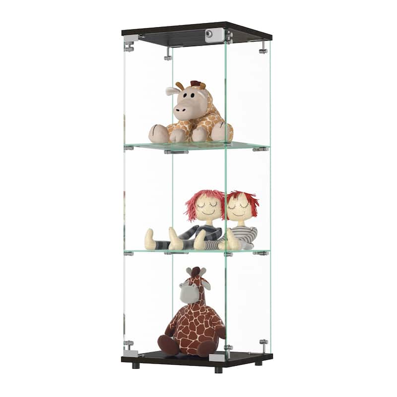 Glass Display Cabinet with Doors & Locks, Acrylic Shelves, Floor Standing Storage Showcase for Home or Office