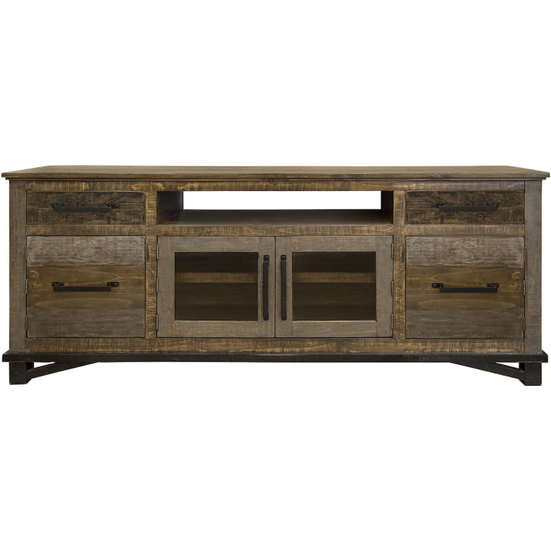 HomeRoots 76" Brown Solid Wood Cabinet Enclosed Storage Distressed TV Stand - 75.5' X '32' X '17.75