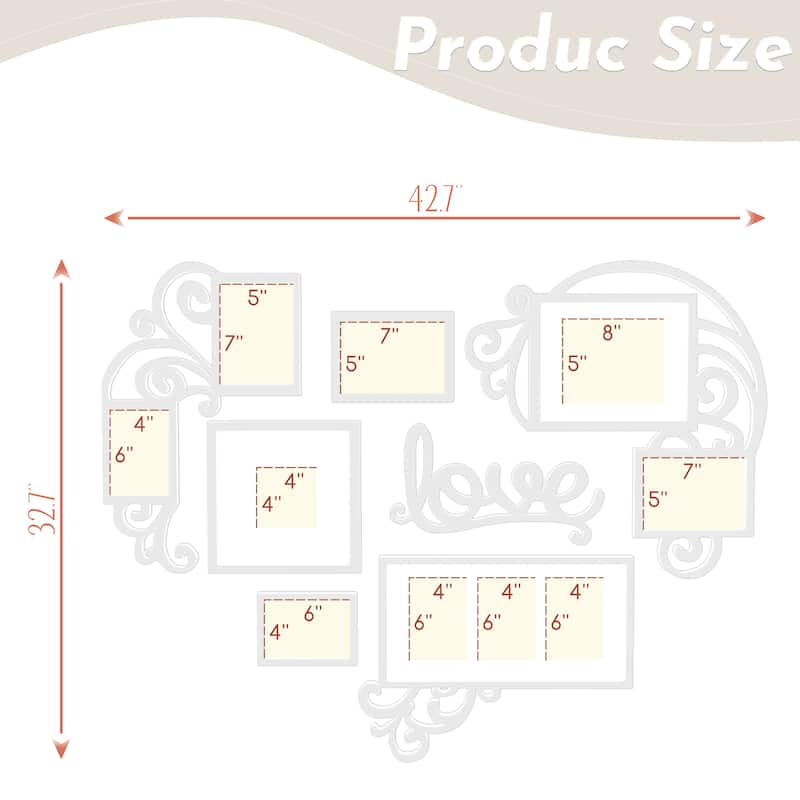 HELLO LAURA Heart-Shaped Photo Frame Set Wall Hanging Picture Frame
