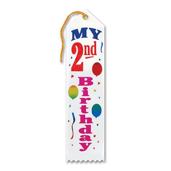 Pack of 6 White "My 2nd Birthday Award" School Award Ribbon Bookmarks 8" - N/A