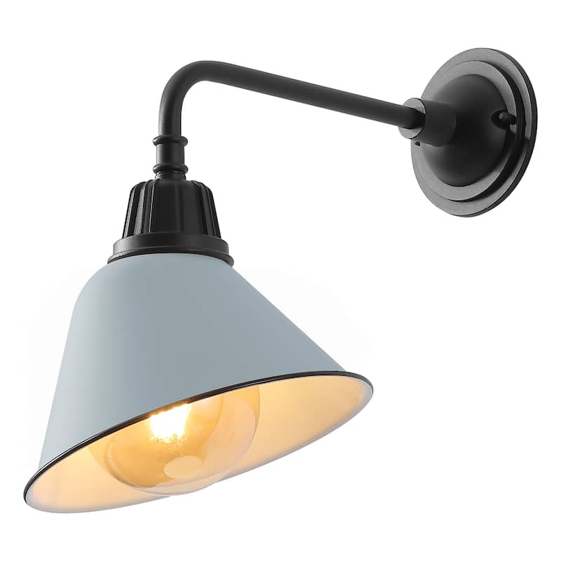 Aurora 9.63" 1-Light Farmhouse Industrial Indoor/Outdoor Iron LED Gooseneck Arm Outdoor Sconce, by JONATHAN Y - 9.63 - Matte Silver Blue/Black