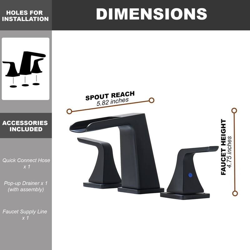 8 in. Widespread 2-Handle Waterfall Spout Bathroom Faucet