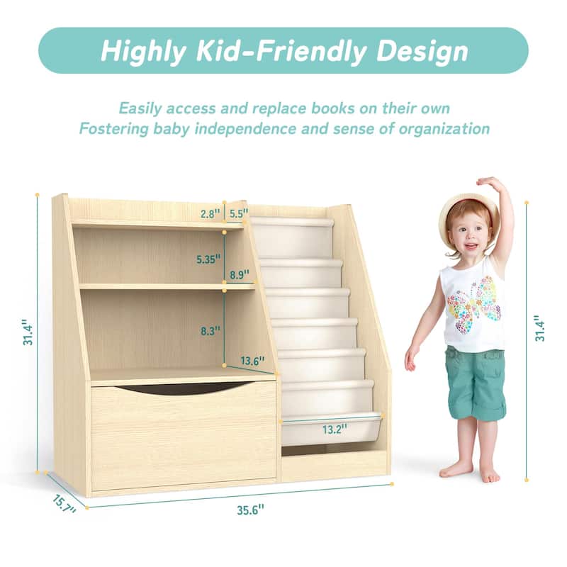Mcow 3-Tier Kids Wooden Children Book Rack